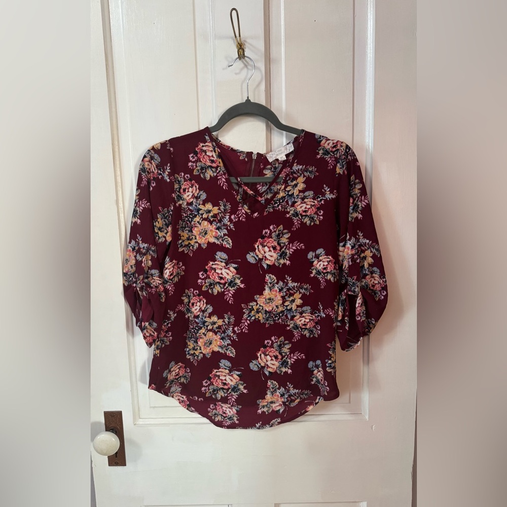 Pink Republic Burgundy Floral Blouse